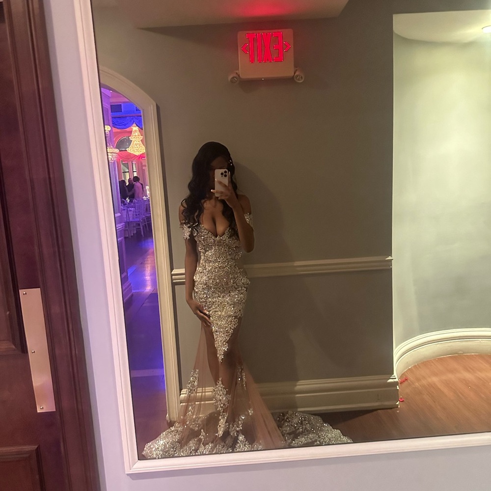 Elegant Silver Sequin Gown